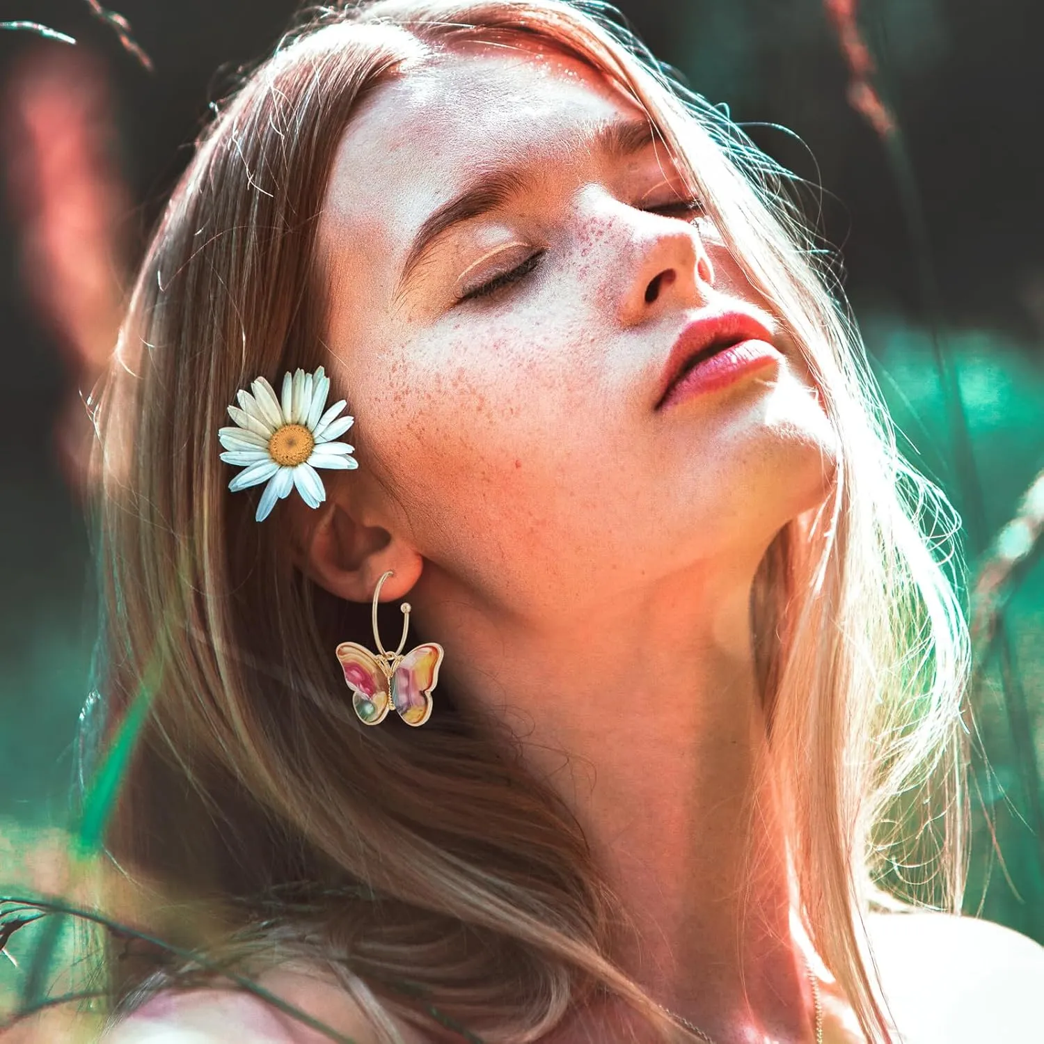 Gold Butterfly Dangle Earrings for Women - Lightweight Acrylic Butterfly Dangle Hoop Earrings for Mother Daughter Teen Girls