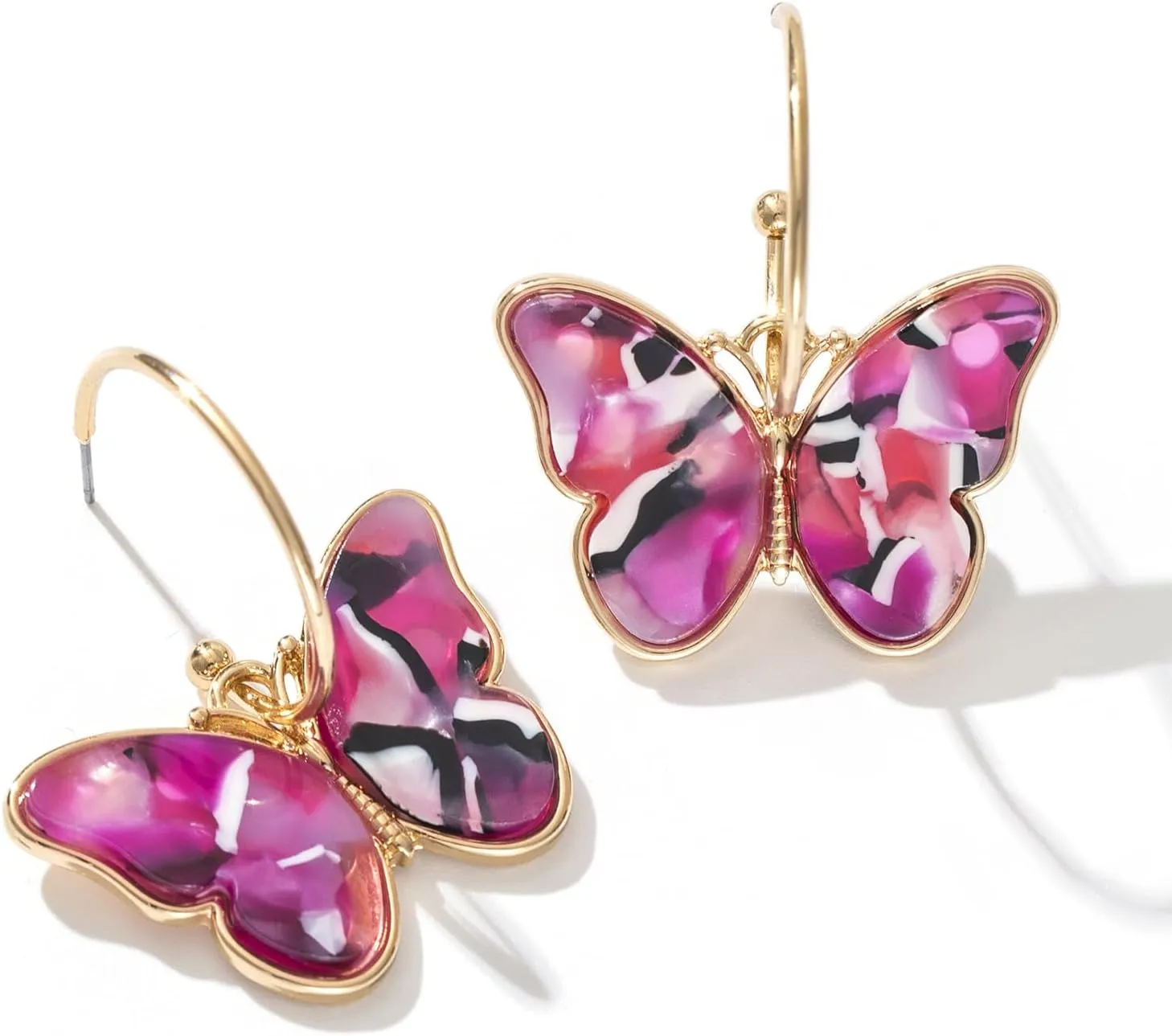 Gold Butterfly Dangle Earrings for Women - Lightweight Acrylic Butterfly Dangle Hoop Earrings for Mother Daughter Teen Girls