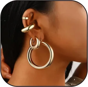 Gold Ear Cuffs Set for Women Gold Hoop Huggie Earrings Clip on Earrings Non Piercing Stackable Fake Earrings Minimalist Chunky Gold Earrings Cartilage Earring Trendy Gold Jewelry