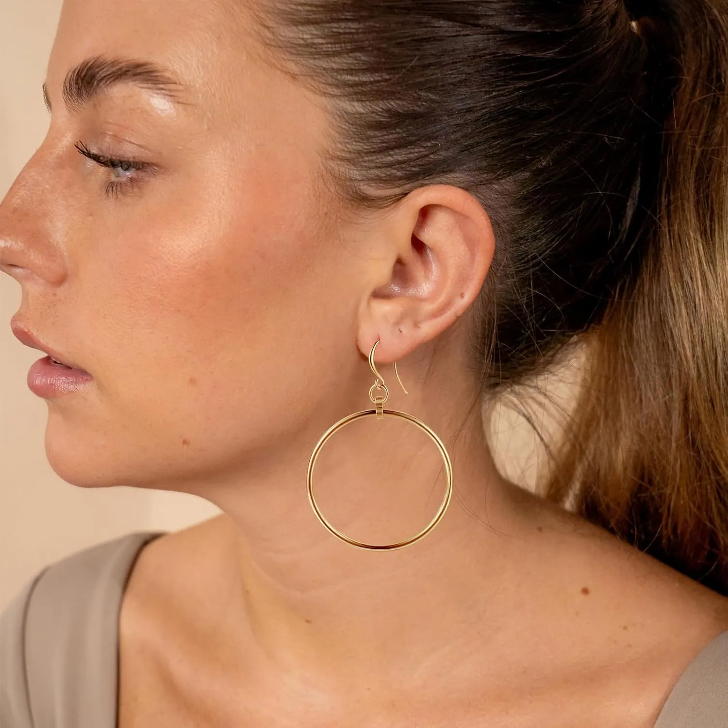 Gold Earrings 14k Gold Plated Dangle Earrings for Women Hammered Disc Geometric Teardrop Baroque Pearls Big Gold Hoops Dangle Earrings for Women Gifts