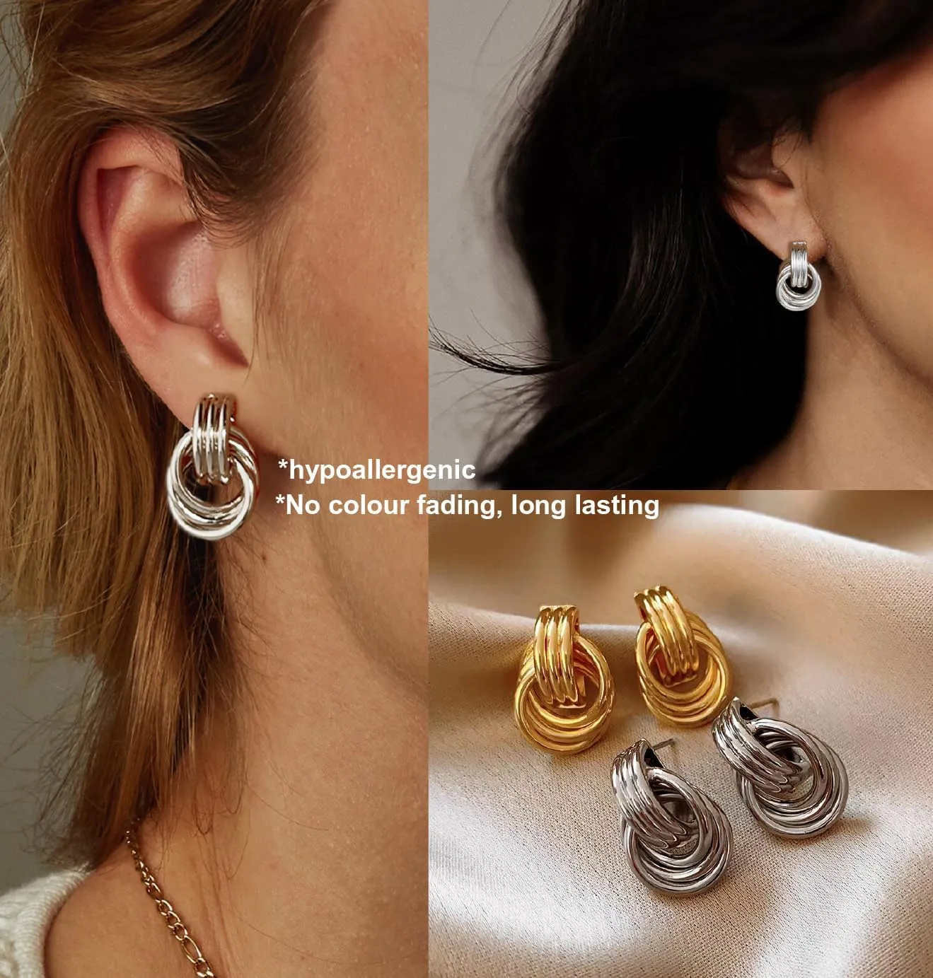 Gold Earrings for Women 14K Real Gold Plated Silver Earrings Trendy Chunky Gold Silver Hoop Earring Dainty Earring Set Gold Jewelry for Woman Gift