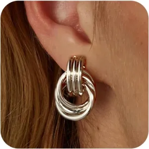 Gold Earrings for Women 14K Real Gold Plated Silver Earrings Trendy Chunky Gold Silver Hoop Earring Dainty Earring Set Gold Jewelry for Woman Gift
