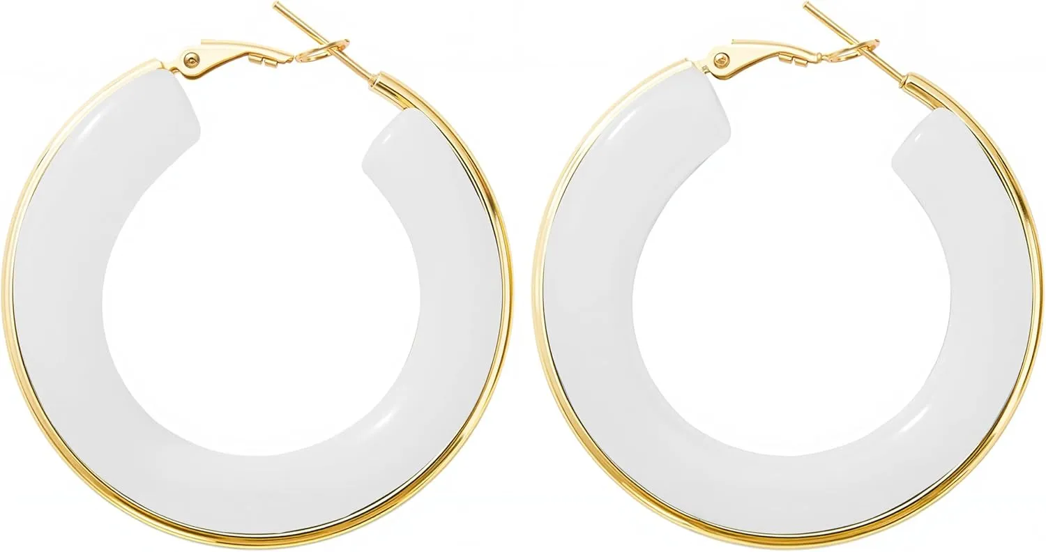 Gold Earrings for Women Trendy 14K Gold Plated Hoop Earrings with Blue Marble Pattern, Perfect Jewelry Gifts Lightweight Hypoallergenic Gold Hoop Earrings for Women