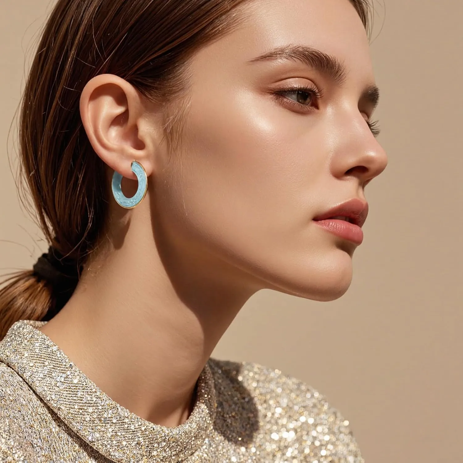 Gold Earrings for Women Trendy 14K Gold Plated Hoop Earrings with Blue Marble Pattern, Perfect Jewelry Gifts Lightweight Hypoallergenic Gold Hoop Earrings for Women