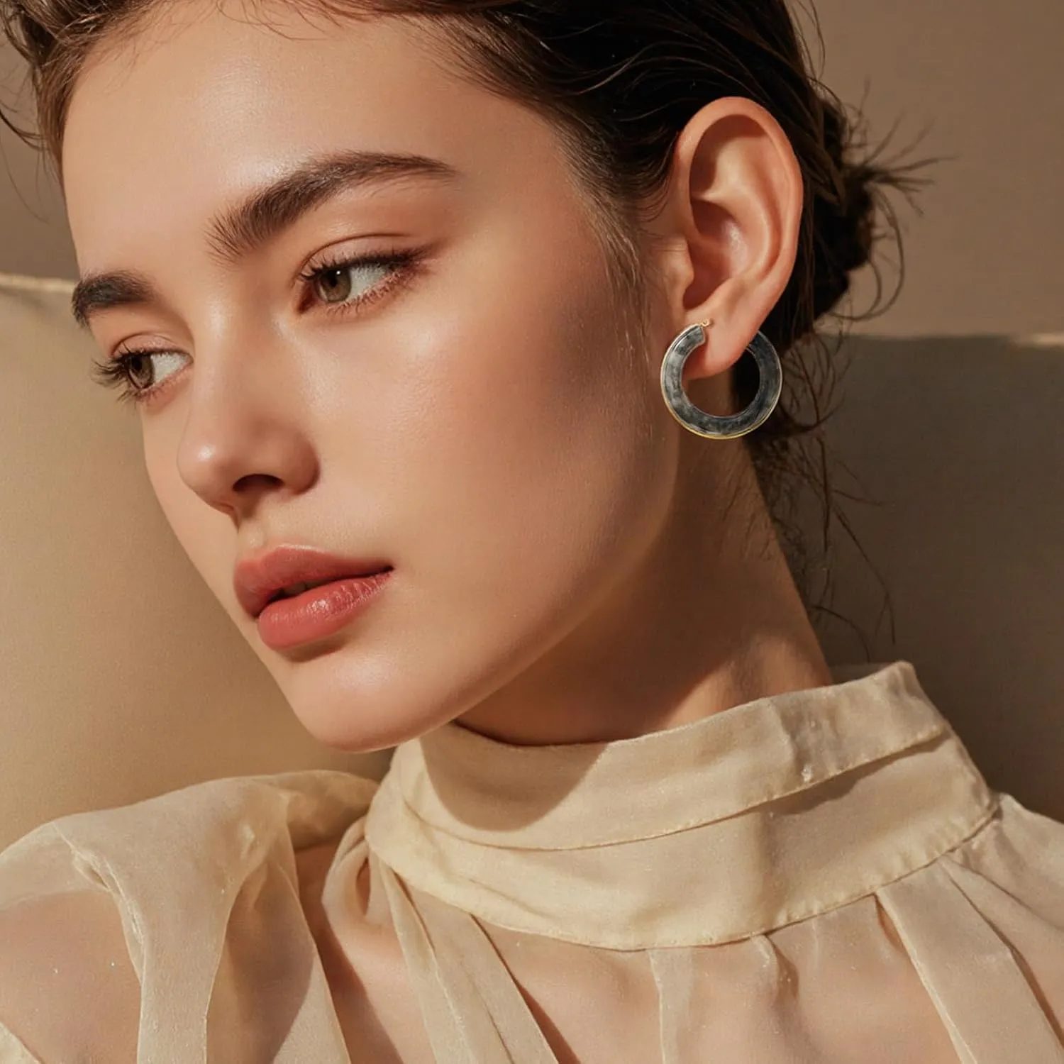 Gold Earrings for Women Trendy 14K Gold Plated Hoop Earrings with Blue Marble Pattern, Perfect Jewelry Gifts Lightweight Hypoallergenic Gold Hoop Earrings for Women
