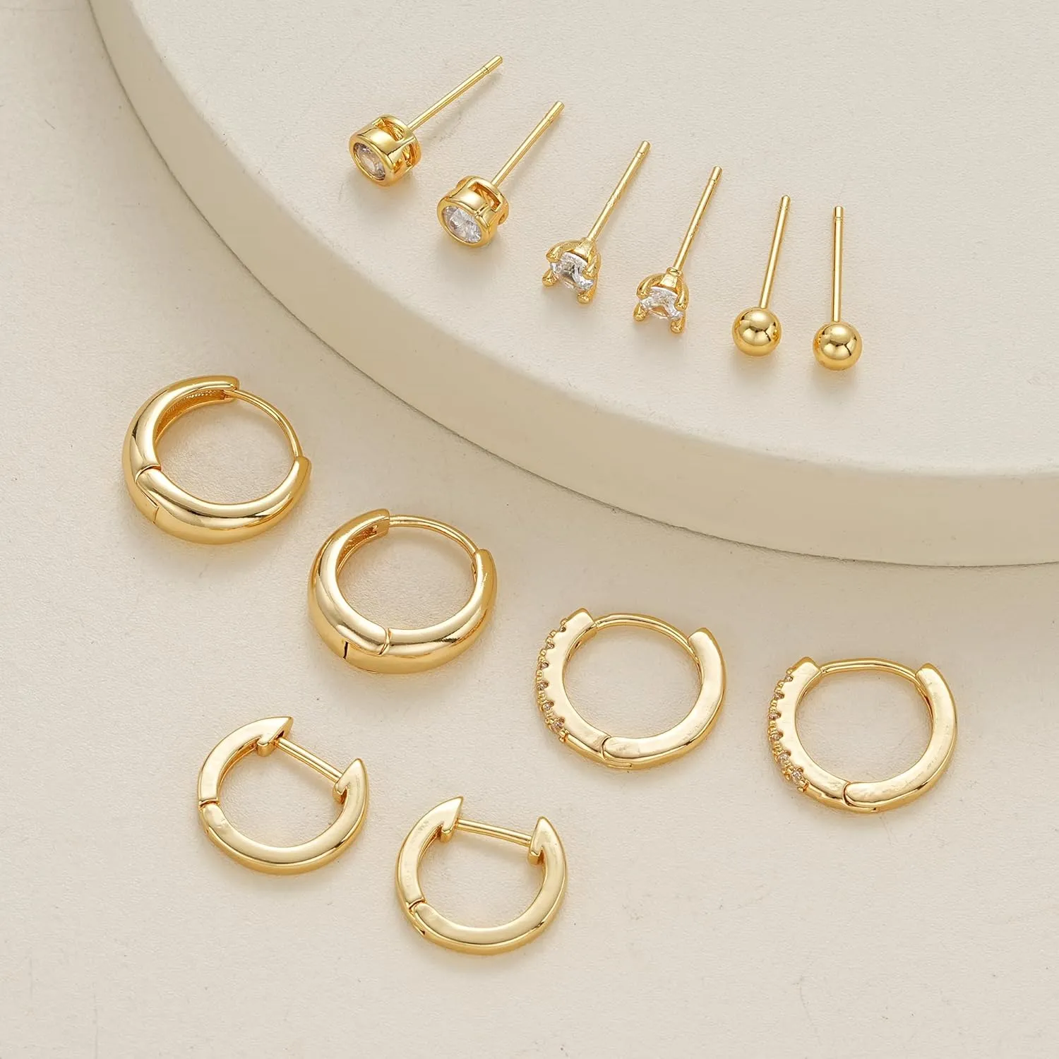 Gold Earrings Set for Women, 14K Dainty Cartilage Huggie Earring Sets for Multiple Piercing Hypoallergenic Trendy, Small Gold Huggie Hoop Earrings Stack for Women Gifts Jewelry