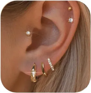 Gold Earrings Set for Women, 14K Dainty Cartilage Huggie Earring Sets for Multiple Piercing Hypoallergenic Trendy, Small Gold Huggie Hoop Earrings Stack for Women Gifts Jewelry