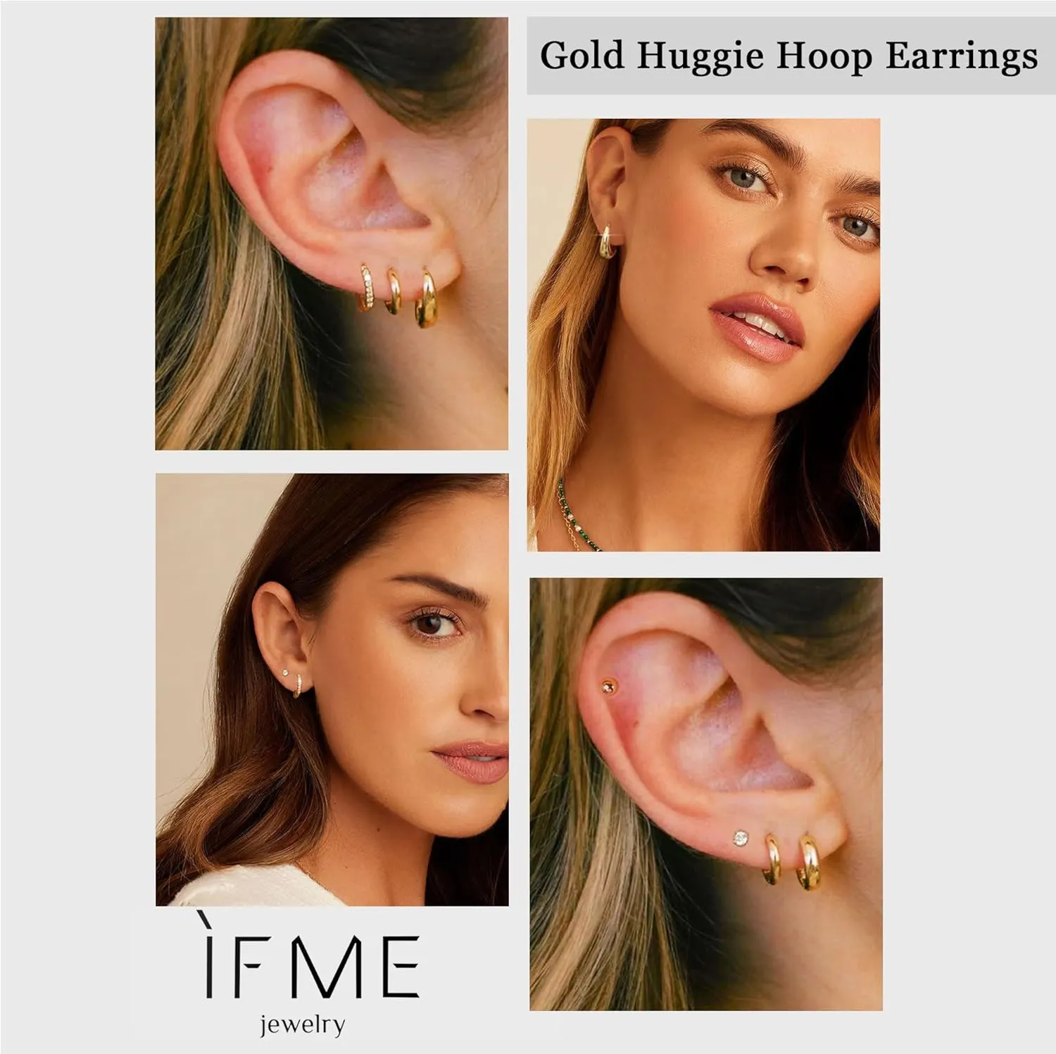 Gold Earrings Set for Women, 14K Dainty Cartilage Huggie Earring Sets for Multiple Piercing Hypoallergenic Trendy, Small Gold Huggie Hoop Earrings Stack for Women Gifts Jewelry
