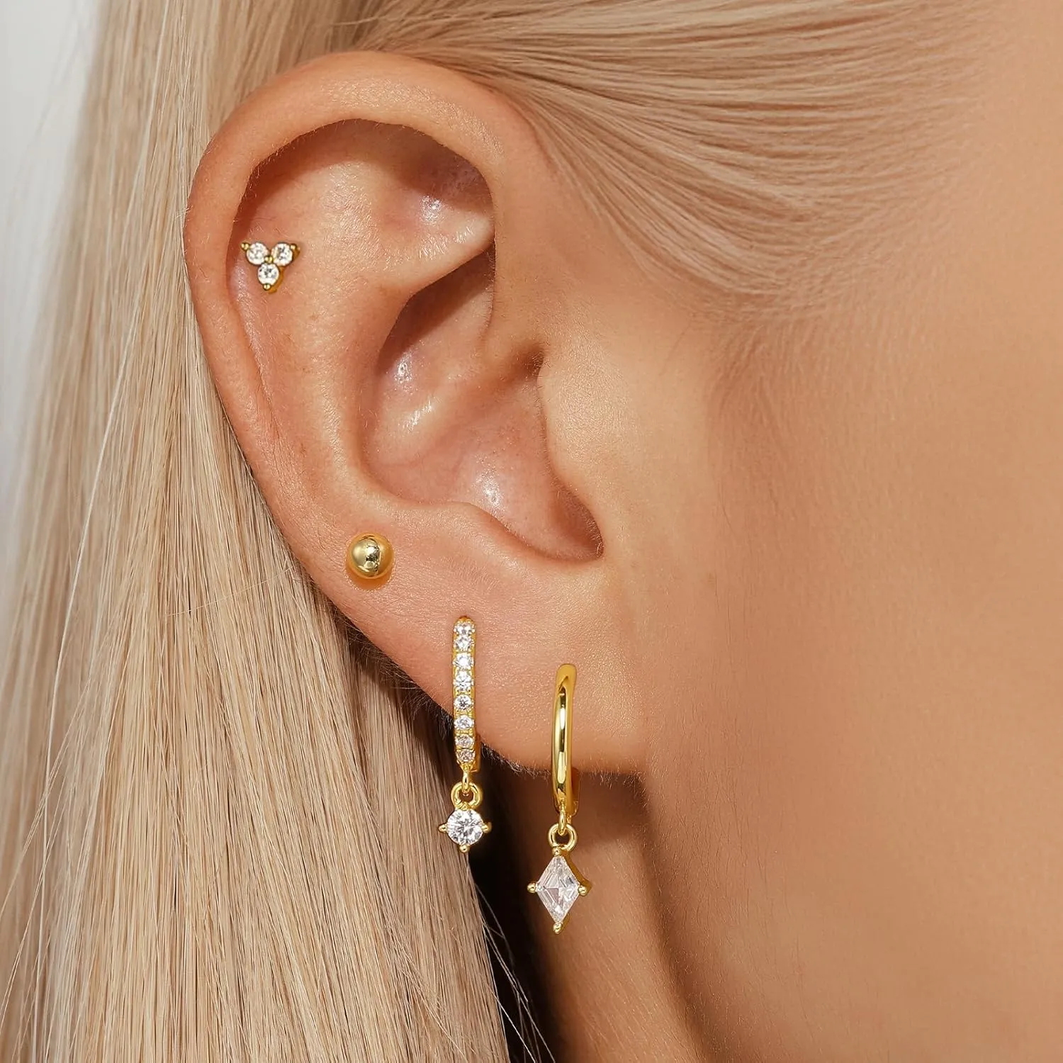 Gold Earrings Set for Women, 14K Gold Plated Hoop Stud Earring Stacks, Hypoallergenic Cartilage Earrings Set for Multiple Piercing, Trendy Earring Jewelry for Women 2025