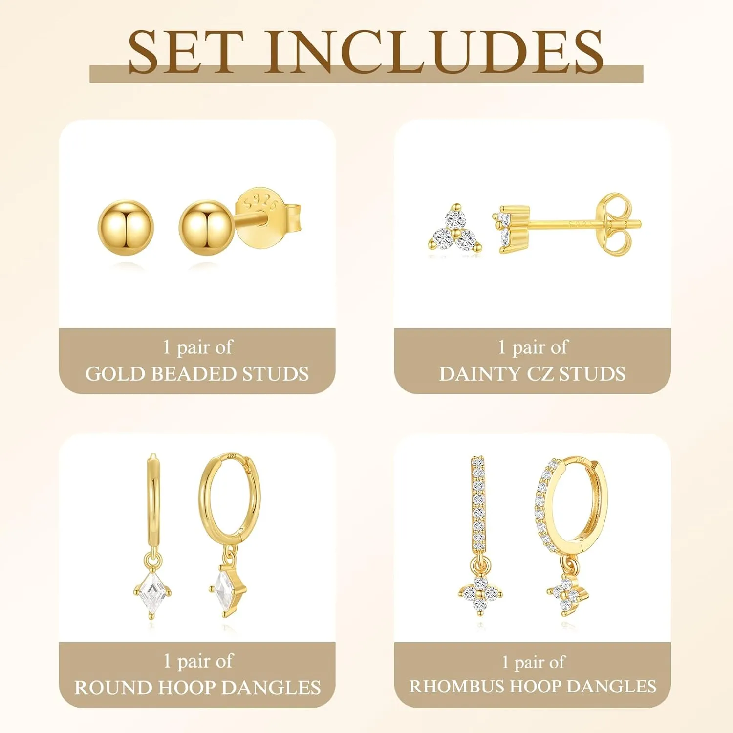 Gold Earrings Set for Women, 14K Gold Plated Hoop Stud Earring Stacks, Hypoallergenic Cartilage Earrings Set for Multiple Piercing, Trendy Earring Jewelry for Women 2025