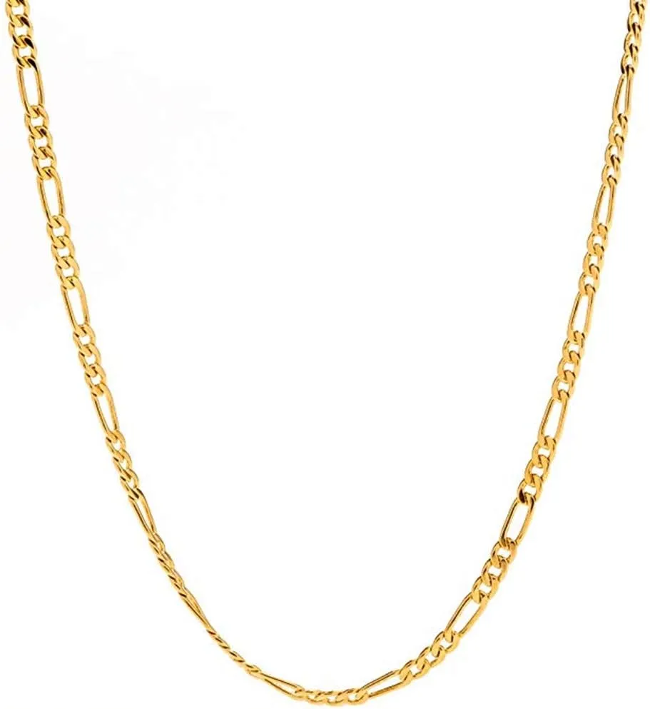 Gold Figaro Link Chain Necklace for Men Women & Teens Boys 18K Gold Plated Stainless Steel Necklace,Fashion Jewelry,Wear Alone or with Pendant,18-26 Inch