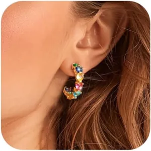 Gold Hoop Earrings for Women - 14k Gold Plated Hoop Earring,Trendy Hypoallergenic Lightweight Gold Circle Open Hoops Ears Rings,Non-tarnish Heart Ear Cuff Jewelry,Christmas Birthday Party Gift for Her