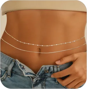 Gold Silver Waist Chain for Women,Belly Chain Body Chain Jewelry Waterproof Adjustable Beach Body Chains Layered