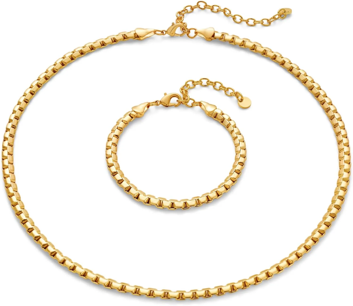 Gold Statement Chain Necklace & Bracelet Set for Women - Choker, Link Chain, Trendy Jewelry