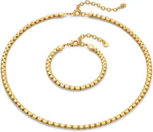 Gold Statement Chain Necklace & Bracelet Set for Women - Choker, Link Chain, Trendy Jewelry