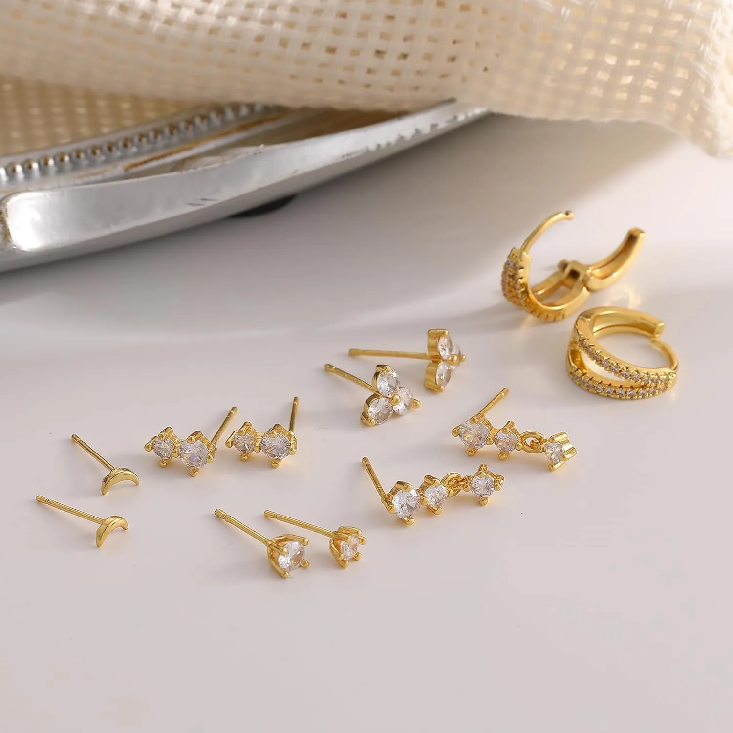 Gold Stud Earrings for Women, 6 Pairs 14K Hypoallergenic Cartilage Earrings for Multiple Piercing, Dainty Small Stackable Hoop Ball Earrings Set