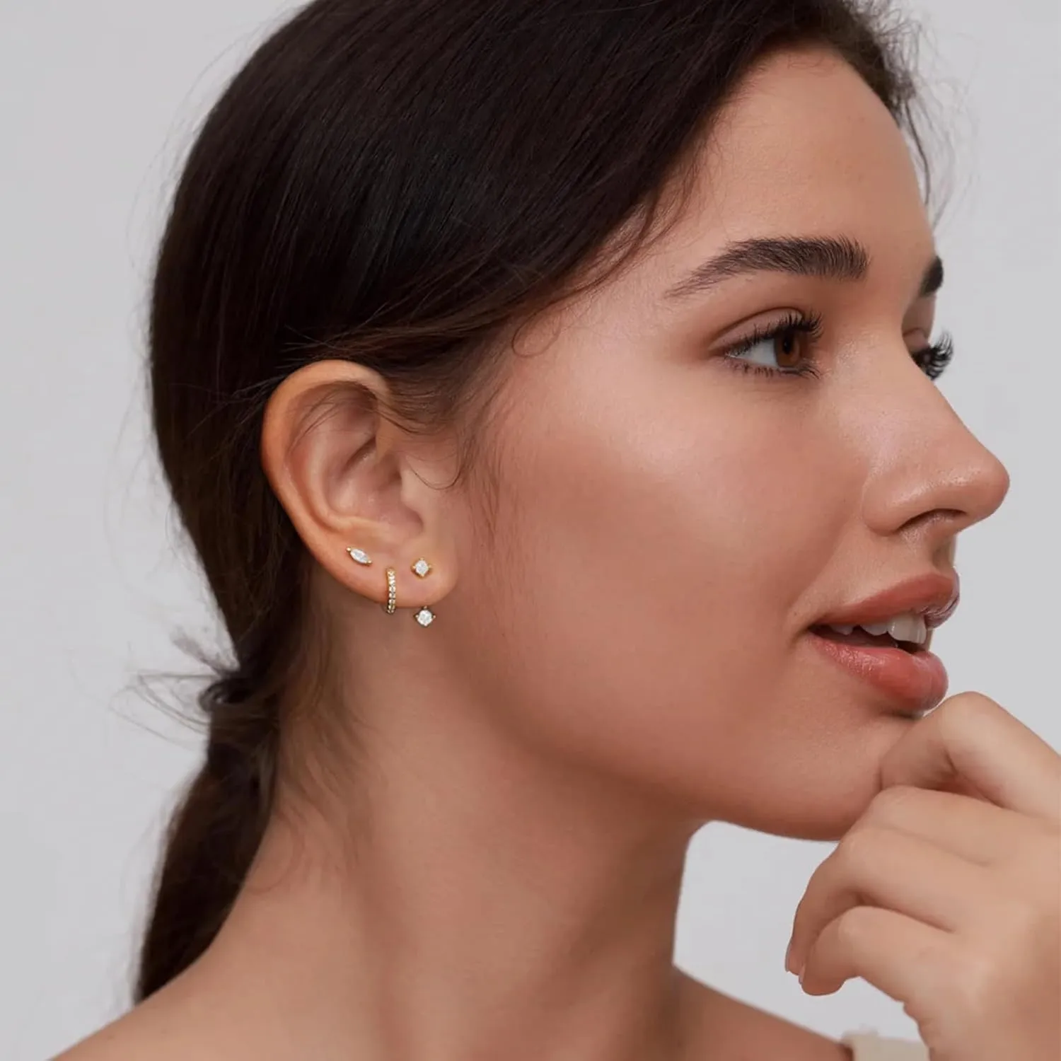 Gold Stud Earrings for Women, 6 Pairs 14K Hypoallergenic Cartilage Earrings for Multiple Piercing, Dainty Small Stackable Hoop Ball Earrings Set