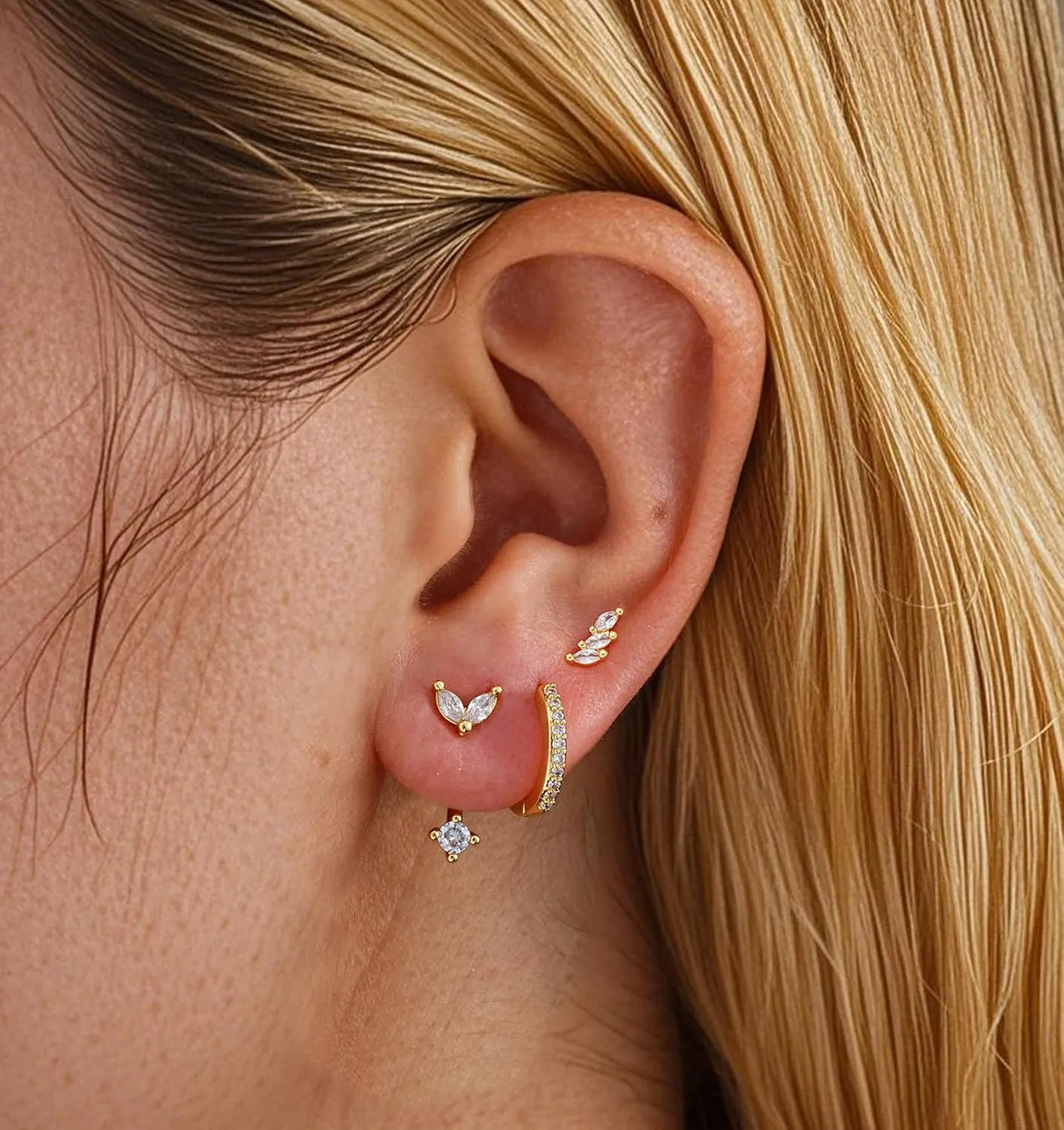 Gold Stud Earrings for Women, 6 Pairs 14K Hypoallergenic Cartilage Earrings for Multiple Piercing, Dainty Small Stackable Hoop Ball Earrings Set