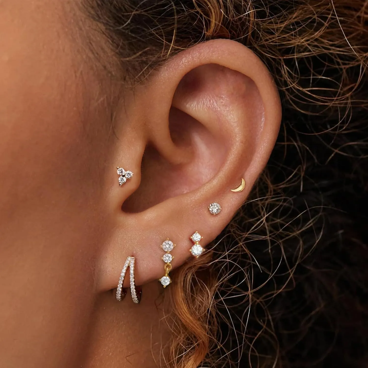 Gold Stud Earrings for Women, 6 Pairs 14K Hypoallergenic Cartilage Earrings for Multiple Piercing, Dainty Small Stackable Hoop Ball Earrings Set