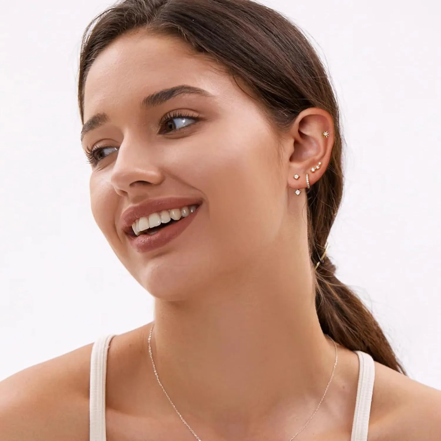 Gold Stud Earrings for Women, 6 Pairs 14K Hypoallergenic Cartilage Earrings for Multiple Piercing, Dainty Small Stackable Hoop Ball Earrings Set