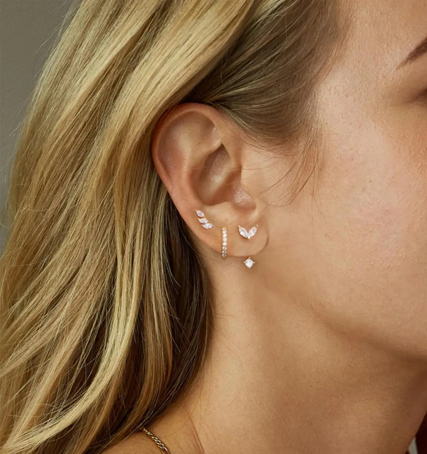 Gold Stud Earrings for Women, 6 Pairs 14K Hypoallergenic Cartilage Earrings for Multiple Piercing, Dainty Small Stackable Hoop Ball Earrings Set