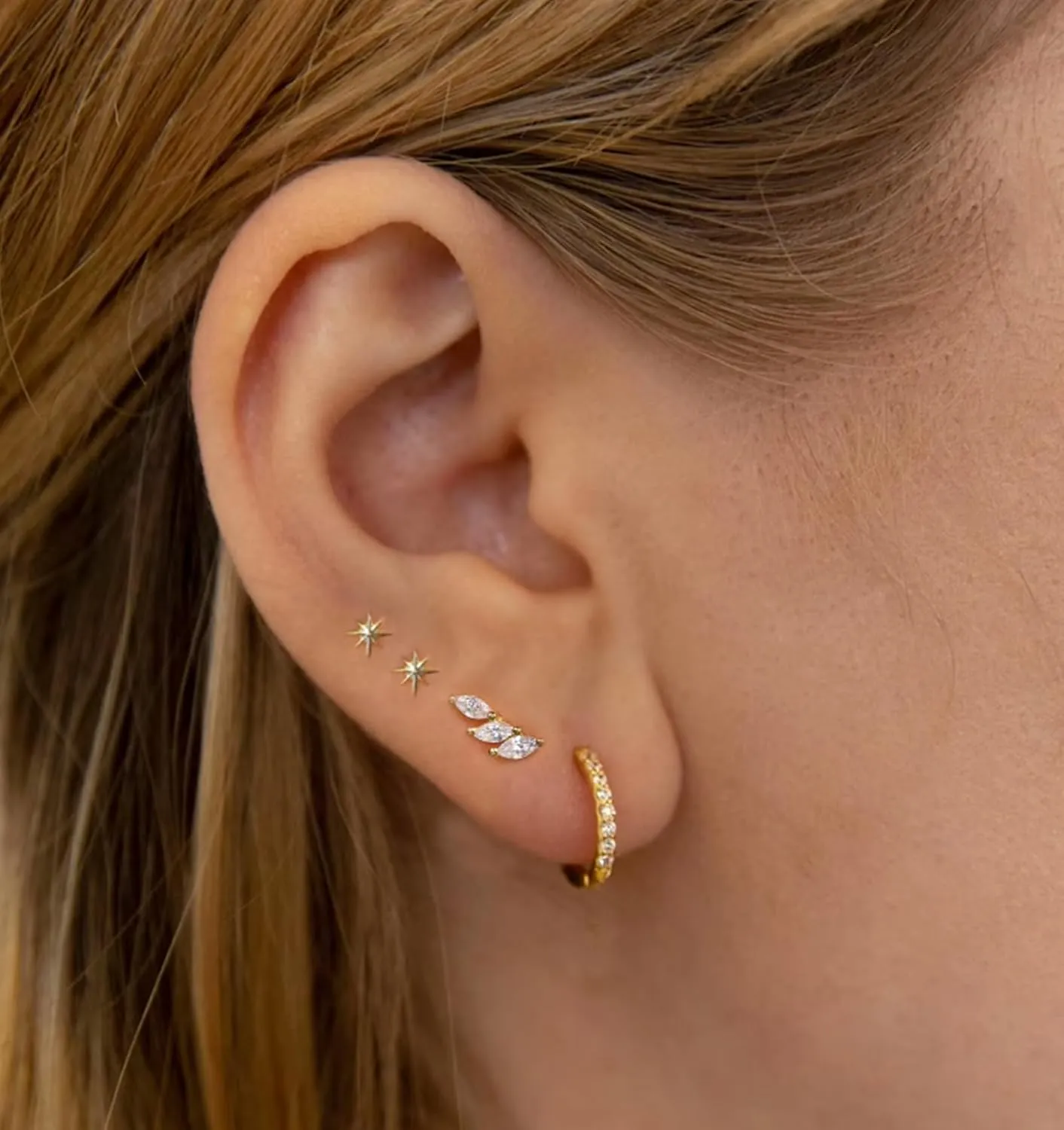 Gold Stud Earrings for Women, 6 Pairs 14K Hypoallergenic Cartilage Earrings for Multiple Piercing, Dainty Small Stackable Hoop Ball Earrings Set