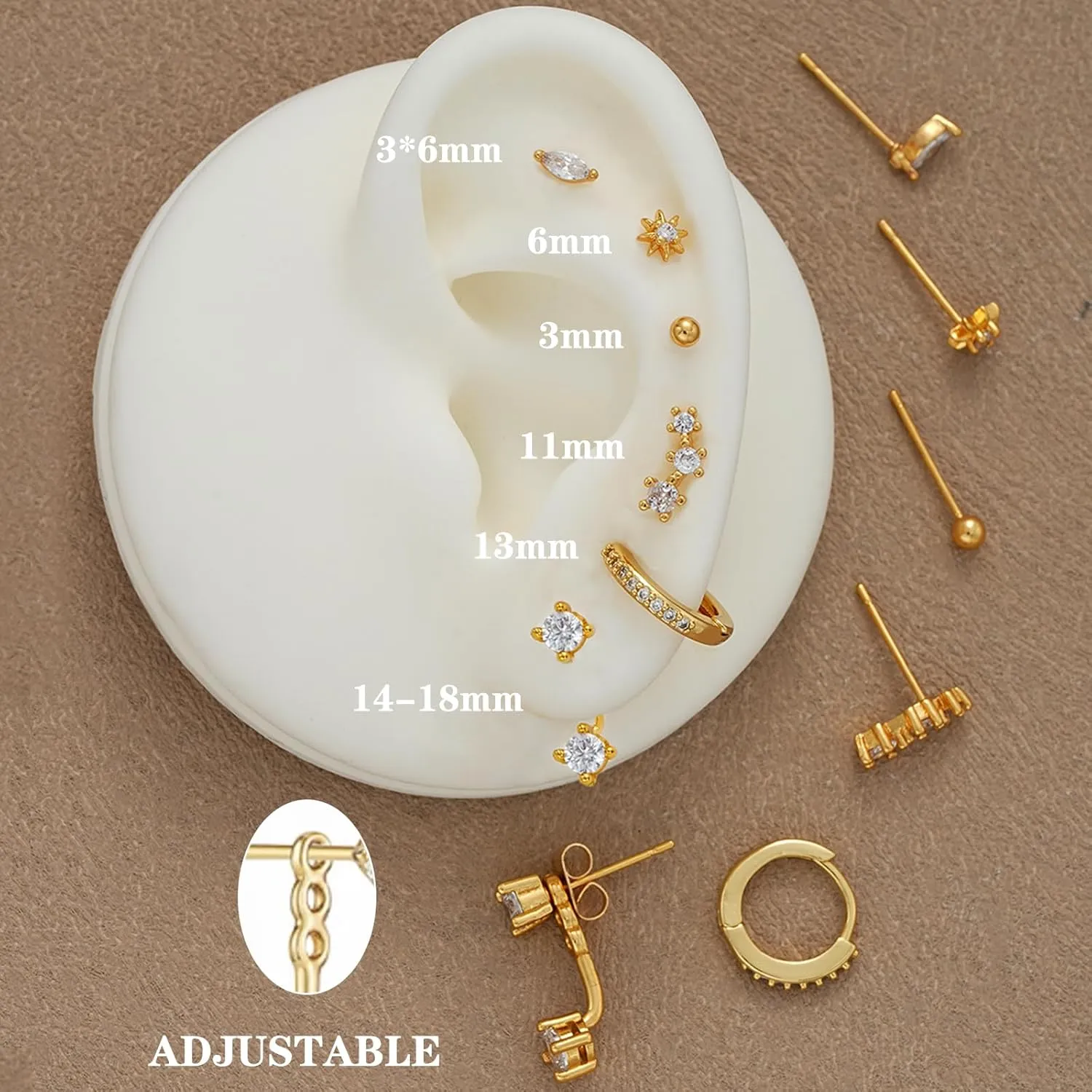 Gold Stud Earrings for Women, 6 Pairs 14K Hypoallergenic Cartilage Earrings for Multiple Piercing, Dainty Small Stackable Hoop Ball Earrings Set