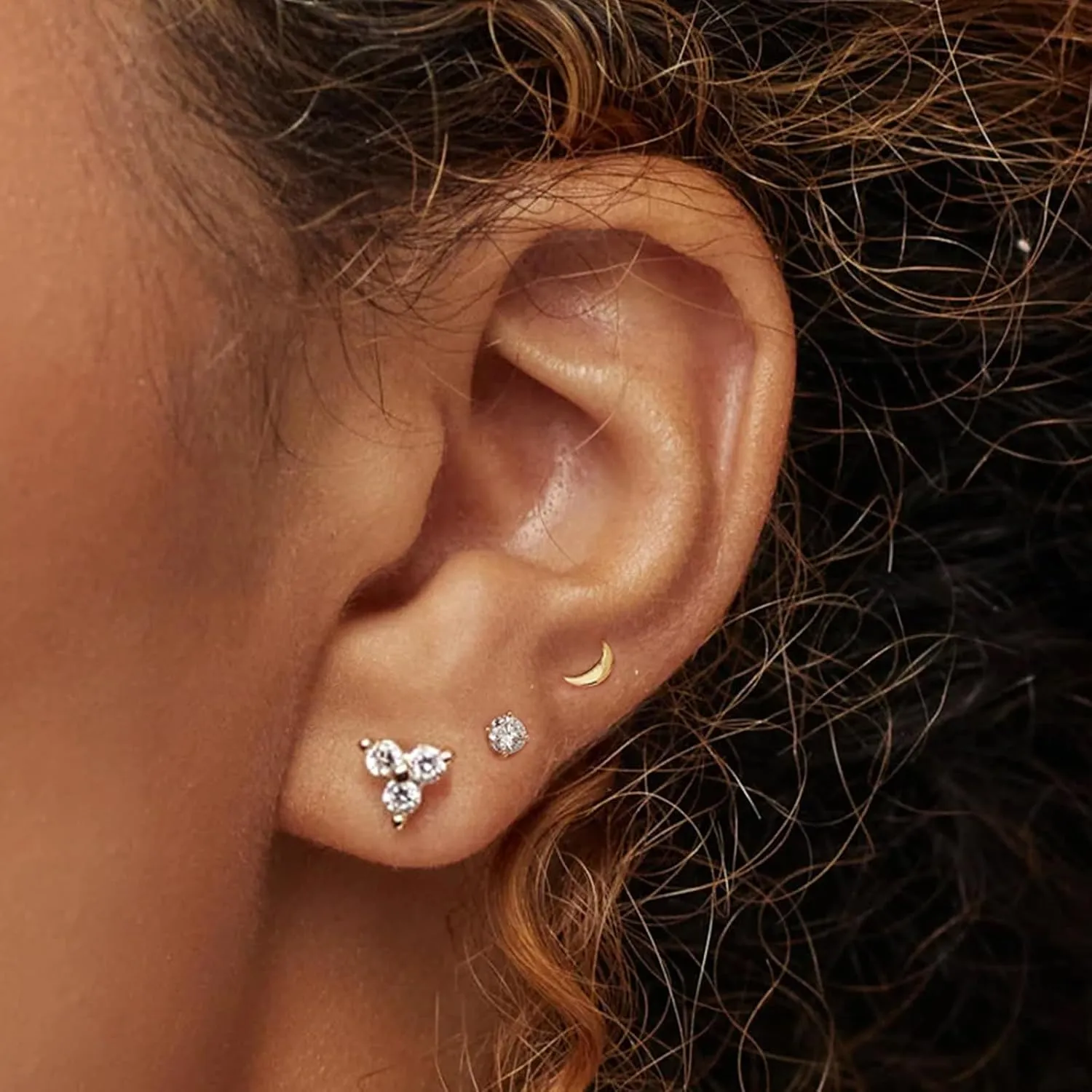 Gold Stud Earrings for Women, 6 Pairs 14K Hypoallergenic Cartilage Earrings for Multiple Piercing, Dainty Small Stackable Hoop Ball Earrings Set
