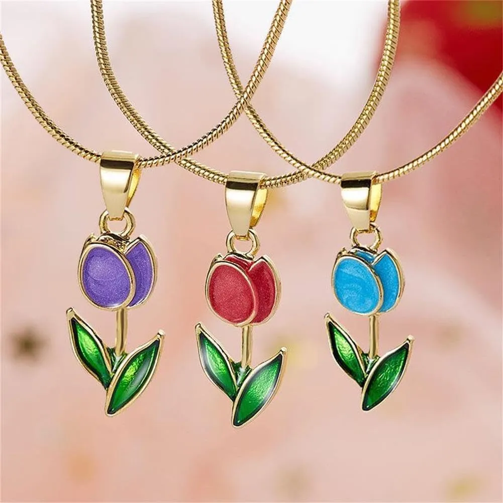Gold Tulip Necklace Tulip Flower Pendant Necklace Delicate Dainty Tulip Flower Necklace for Women Mother Wife Friendship Jewelry