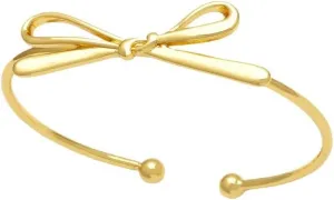 Golden Bow Bangle Cuff Bracelet for Women 18K Gold Plated Ribbon Bow Knot Adjustable Open Cuffs Wrist Bracelets Fashion Christmas Birthday Jewelry Gifts