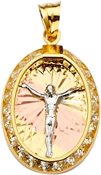 GoldenMine 14k Tri Color Gold Jesus Medal Pendant (Size : 23 x 15 mm)
