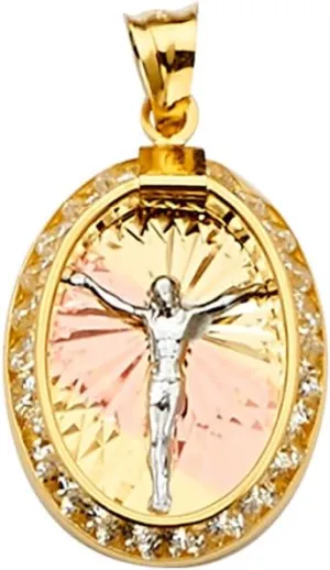 GoldenMine 14k Tri Color Gold Jesus Medal Pendant (Size : 23 x 15 mm)