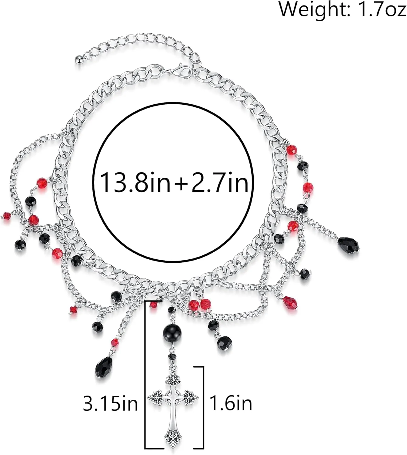 Gothic Cross Necklace, Layered Beaded Cross Necklace for Women, Punk Goth Y2K Choker Necklaces Accessories, Birthday Anniversary Halloween Christmas Goth Jewelry Gift for Women