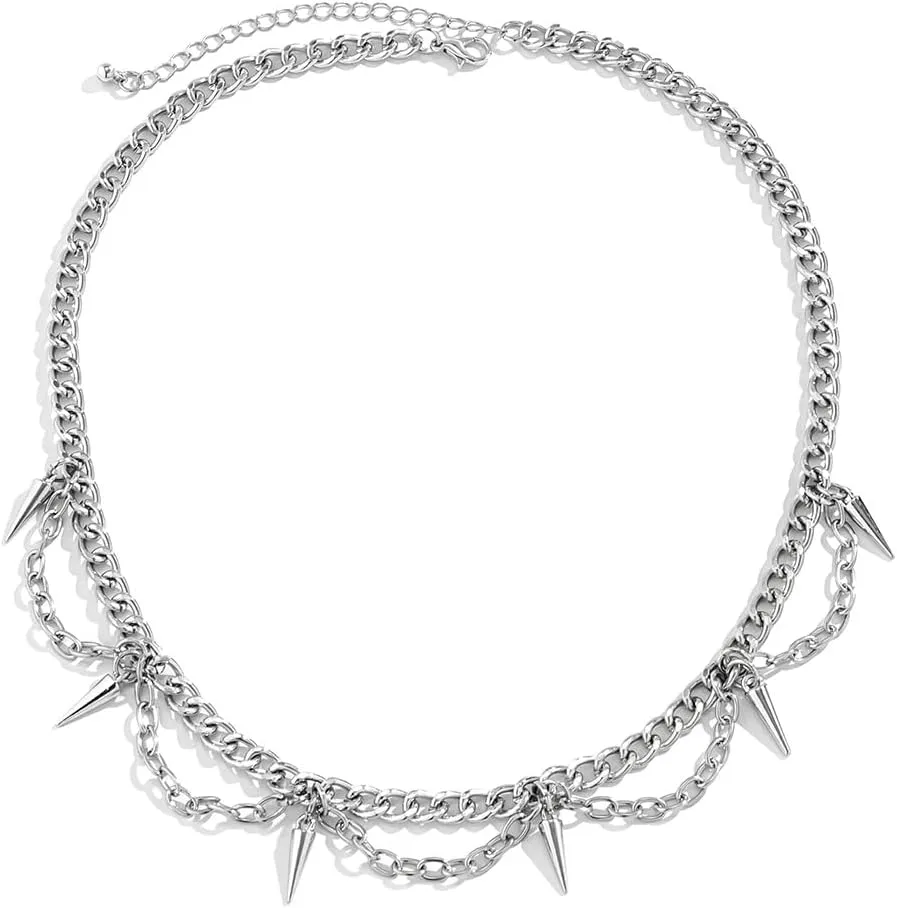 Gothic Spike Choker Necklace for Men Women Rivets Tassel Chain Necklaces Punk Streetwear Adjustable Jewelry Gifts
