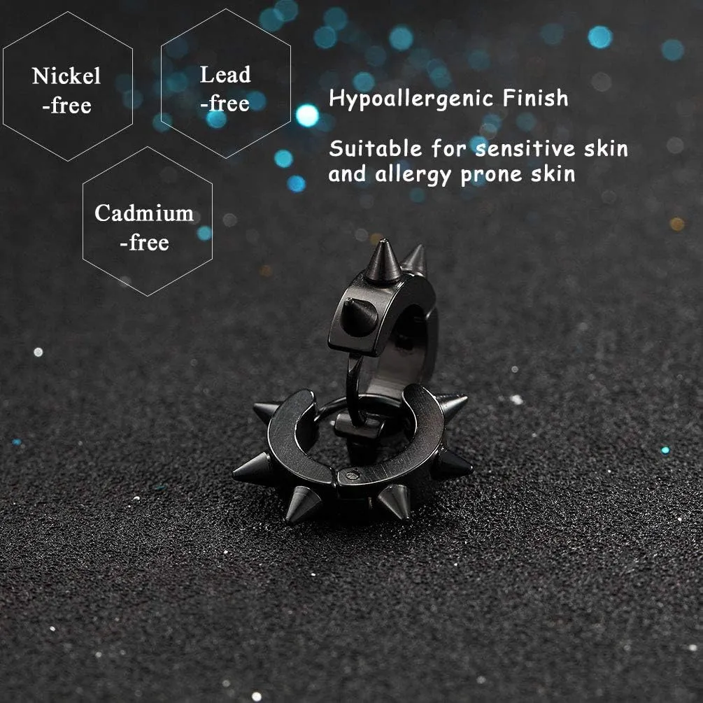 Gothic Spike Huggie Hoop Earrings for Men Cool Guys Punk Piercing JewelrywithBox