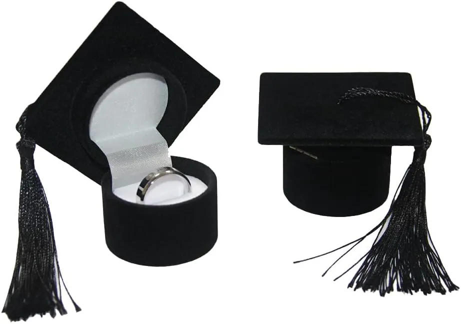 Graduation Cap Ring Box Doctoral Cap Shaped Ring Jewelry Storage Box Organizers For Graduation, Ceremony, Wedding Graduation Gifts (Black)