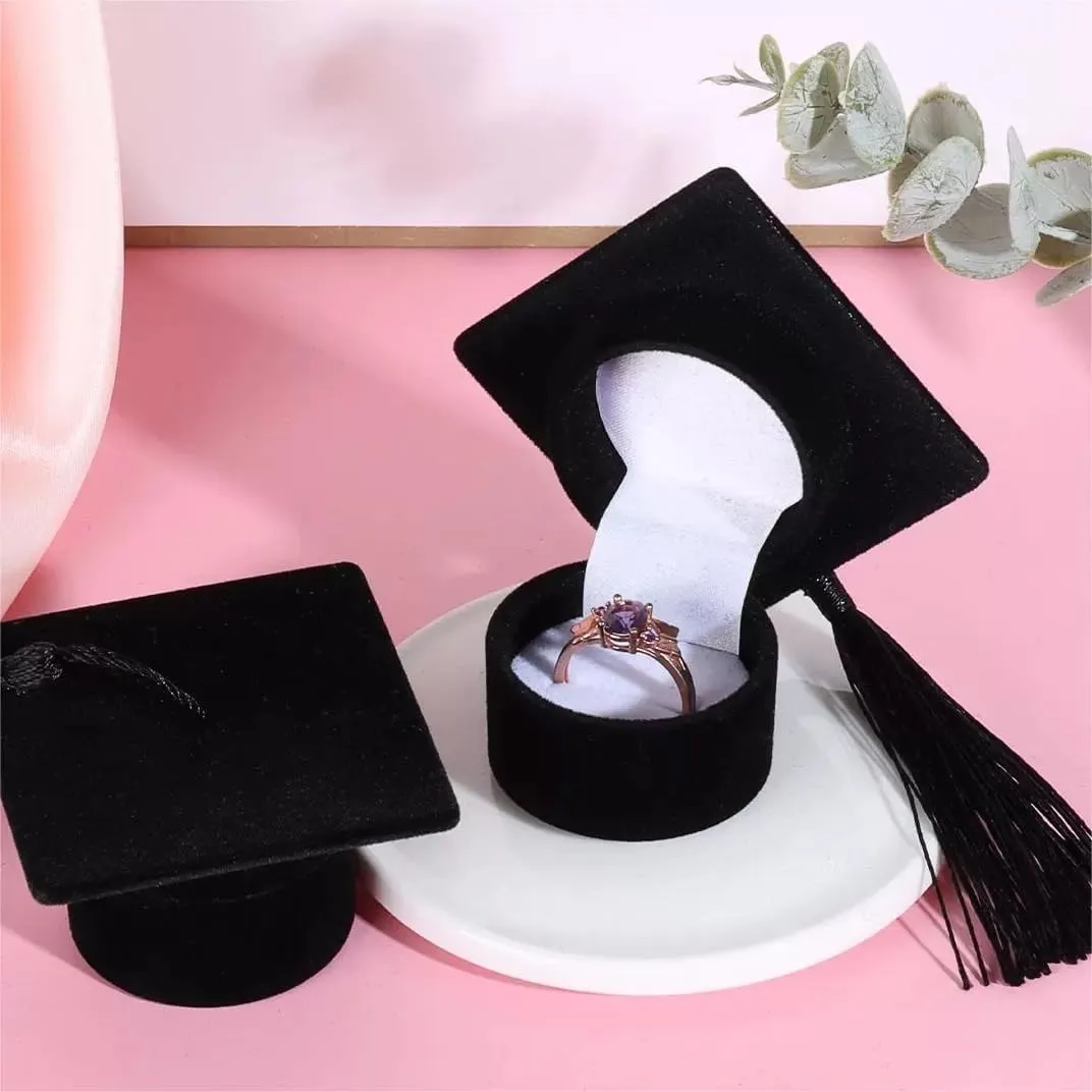 Graduation Cap Ring Box Doctoral Cap Shaped Ring Jewelry Storage Box Organizers For Graduation, Ceremony, Wedding Graduation Gifts (Black)