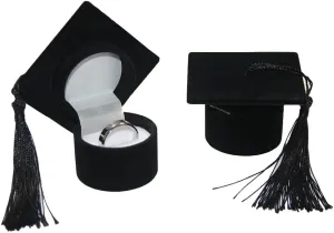 Graduation Cap Ring Box Doctoral Cap Shaped Ring Jewelry Storage Box Organizers For Graduation, Ceremony, Wedding Graduation Gifts (Black)
