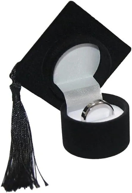 Graduation Cap Ring Box Doctoral Cap Shaped Ring Jewelry Storage Box Organizers For Graduation, Ceremony, Wedding Graduation Gifts (Black)
