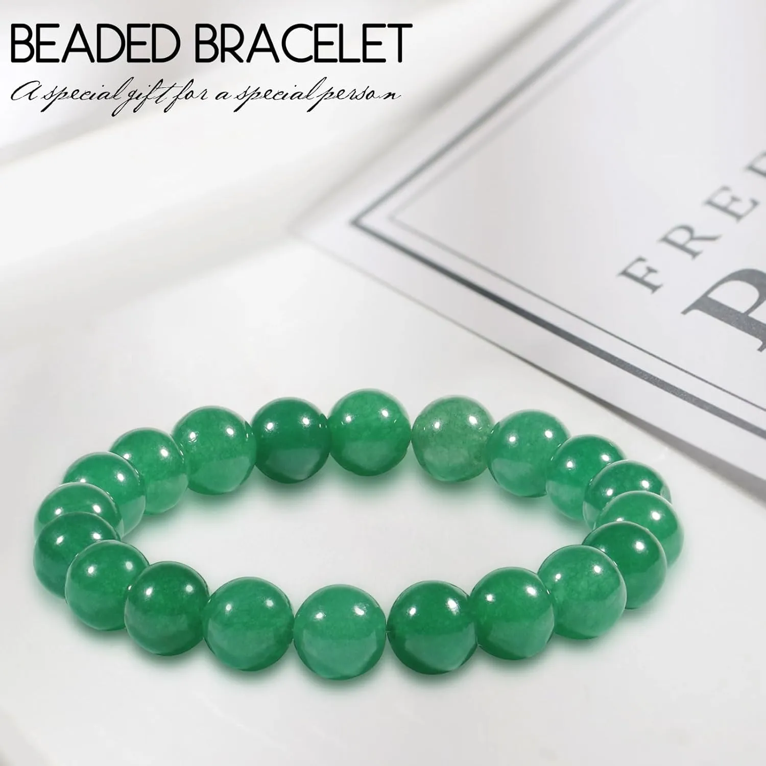Green Aventurine Bracelet for Women Men, 10mm Natural Emerald Bead Bracelet Protection Healing Crystal Bracelet Bring Good Luck Wealth Prosperity