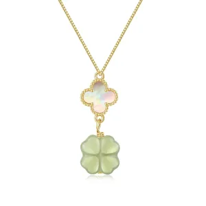 Green Natural Jade Necklace, Four Leaf Clover Jade Pendant for Women, Jade Jewelry for Women Lucky Gifts for Girls Women (925 Sterling Silver with Gold Plated)