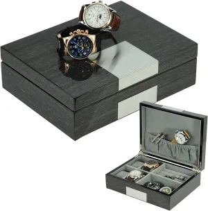 Grey Ginko Lacquered Wood Watch Cufflink Case & Ring Storage Organizer Men's Jewelry Box Father's Day