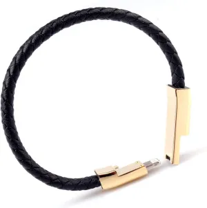 GVUSMIL USB Leather Charging Bracelets Portable Braided Wrist Band Bracelet Cable Data Charger Cord for iPhone(hematite metal black leather) (A1) (A2)