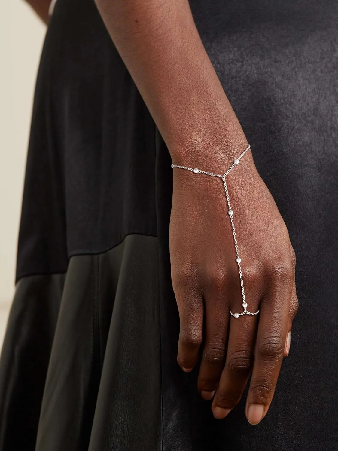 Hand Chain Bracelet Ring Bracelet Hand Chain Dainty 14K Gold Hand Charm Stack Beaded Chain Bracelets Non Tranish Trendy Finger Ring Hand Chain Jewelry Gift for Women