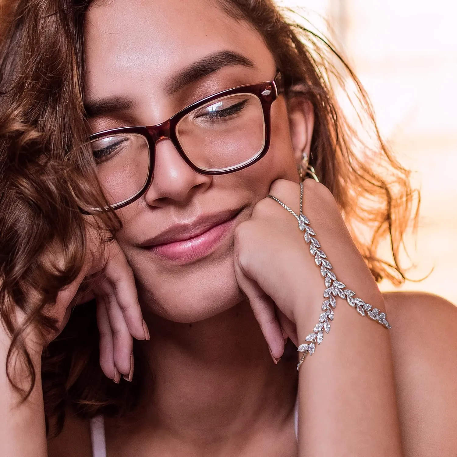 Hand Chain Ring Bracelet, Fashion Silver AAA CZ Crystal Adjustable Slave Hand Chain Renaissance Accessories Boho Hand Jewelry for Women