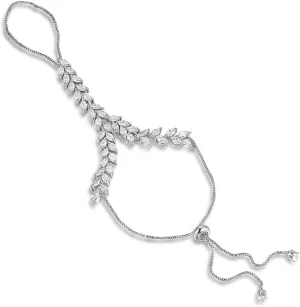 Hand Chain Ring Bracelet, Fashion Silver AAA CZ Crystal Adjustable Slave Hand Chain Renaissance Accessories Boho Hand Jewelry for Women