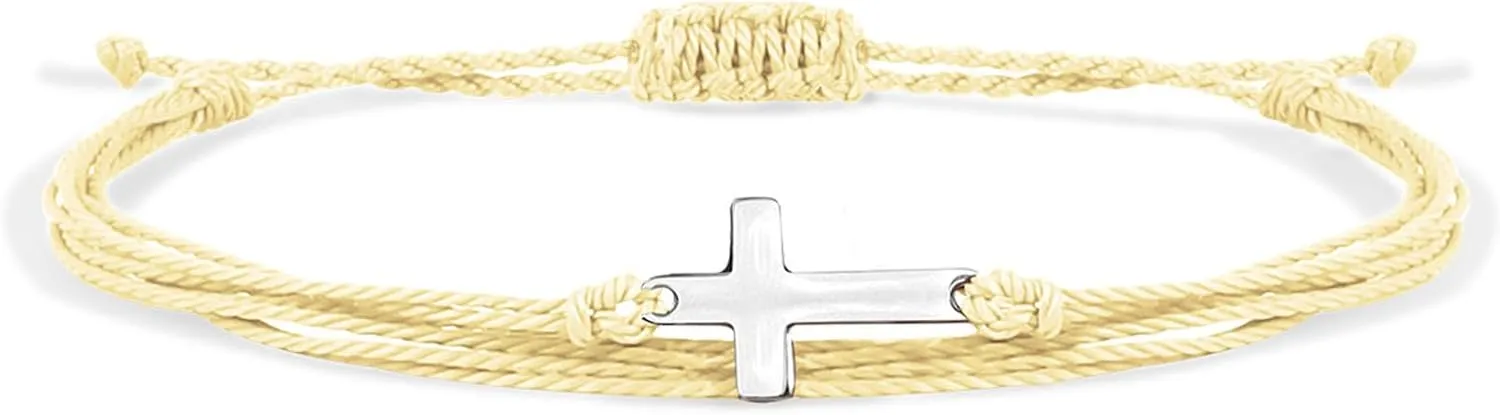 Handmade Cross Colorful Adjustable Braided String Bracelets Friendship Couple Tiny Sideways Cross Rope Bangle for Women Men Lucky Protection Jewerly
