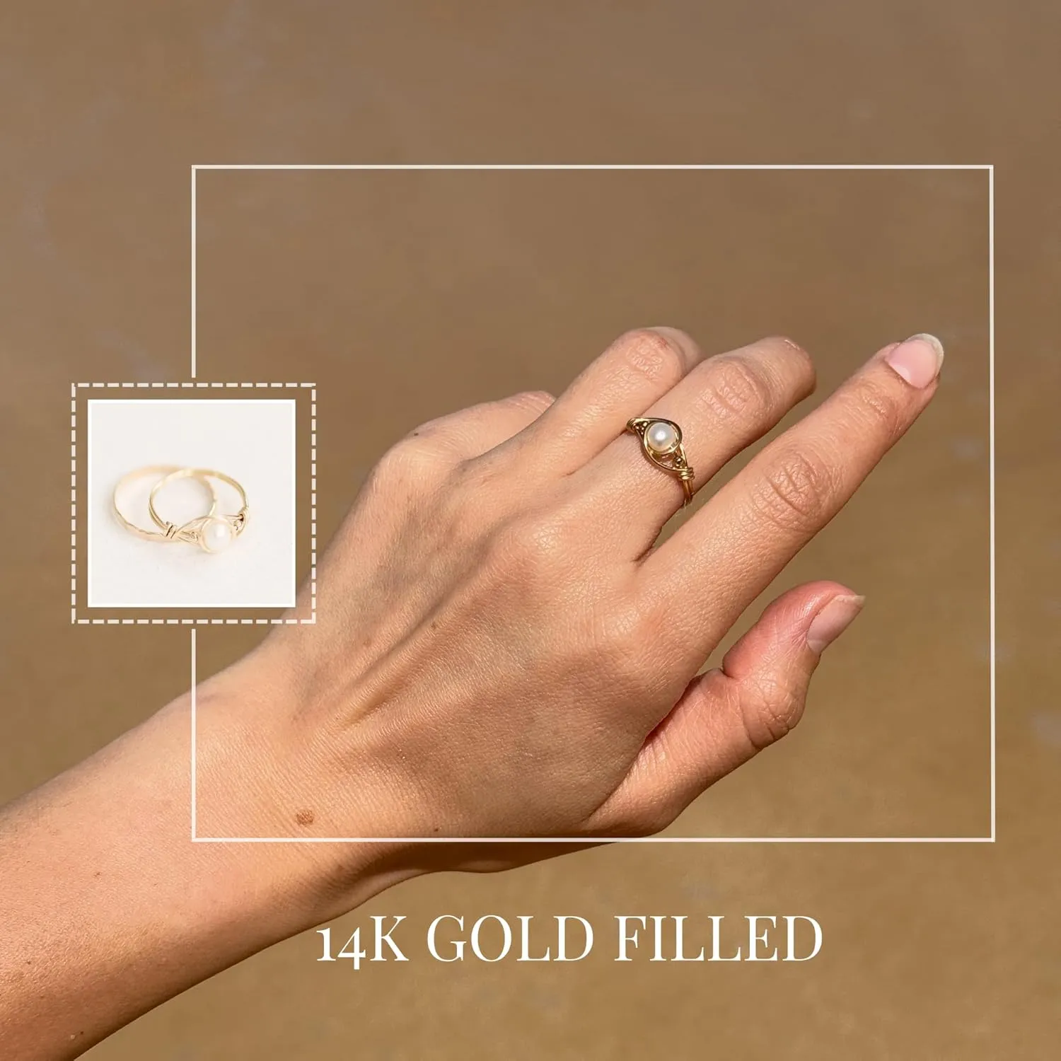 Handmade Gold Filled Wire Wrapped Ring with Fresh Water Pearl, Gold & Silver
