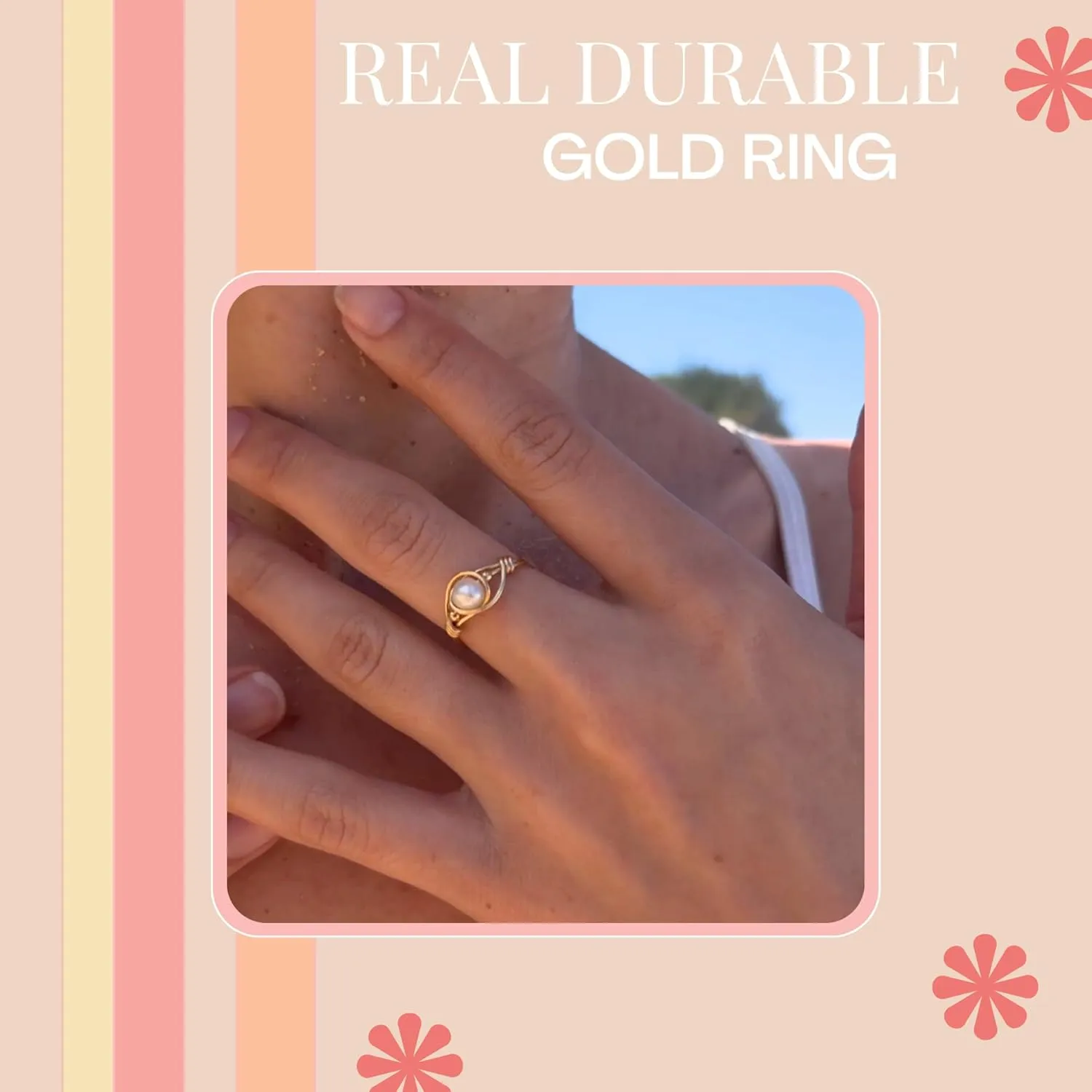 Handmade Gold Filled Wire Wrapped Ring with Fresh Water Pearl, Gold & Silver