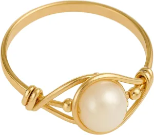 Handmade Gold Filled Wire Wrapped Ring with Fresh Water Pearl, Gold & Silver